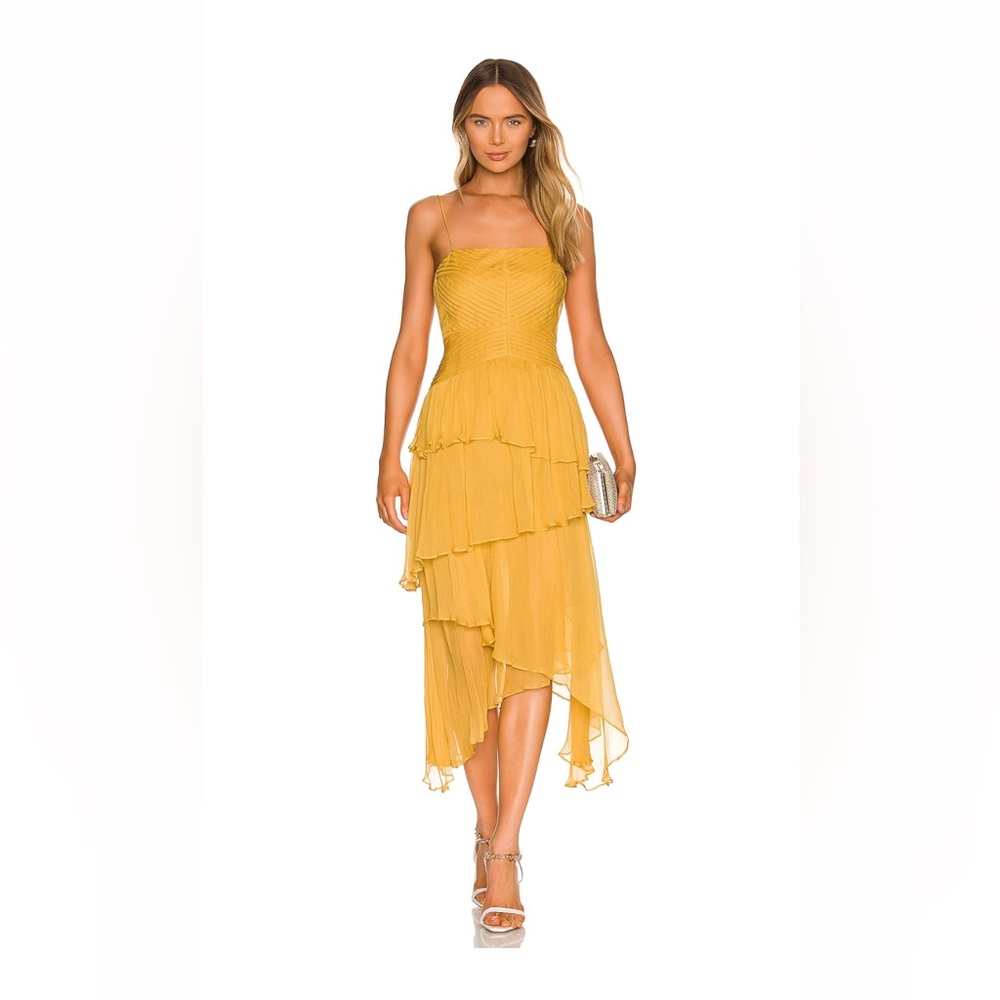 Shona Joy Iris Pin Tuck Frill Midi Dress - US 2